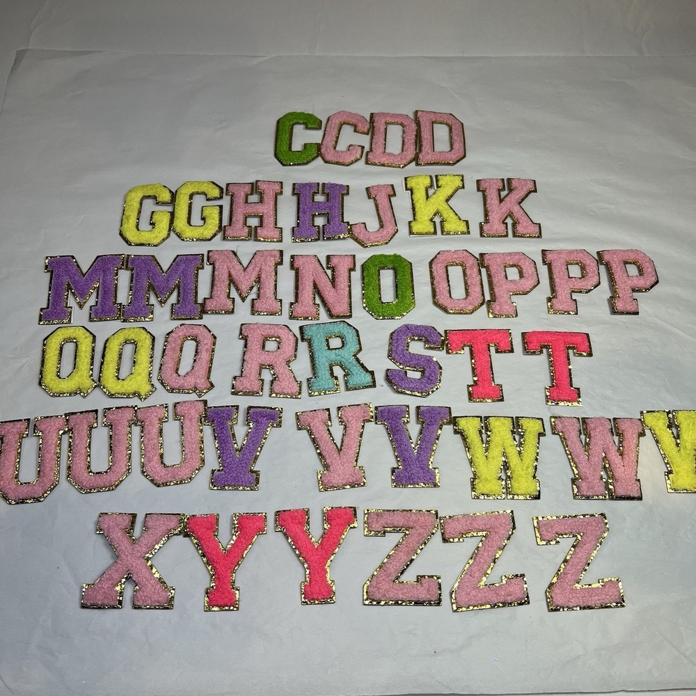 Chenille Letter Patches stick on 2.2" Embroidered Glitter Alphabet Self Adhesive